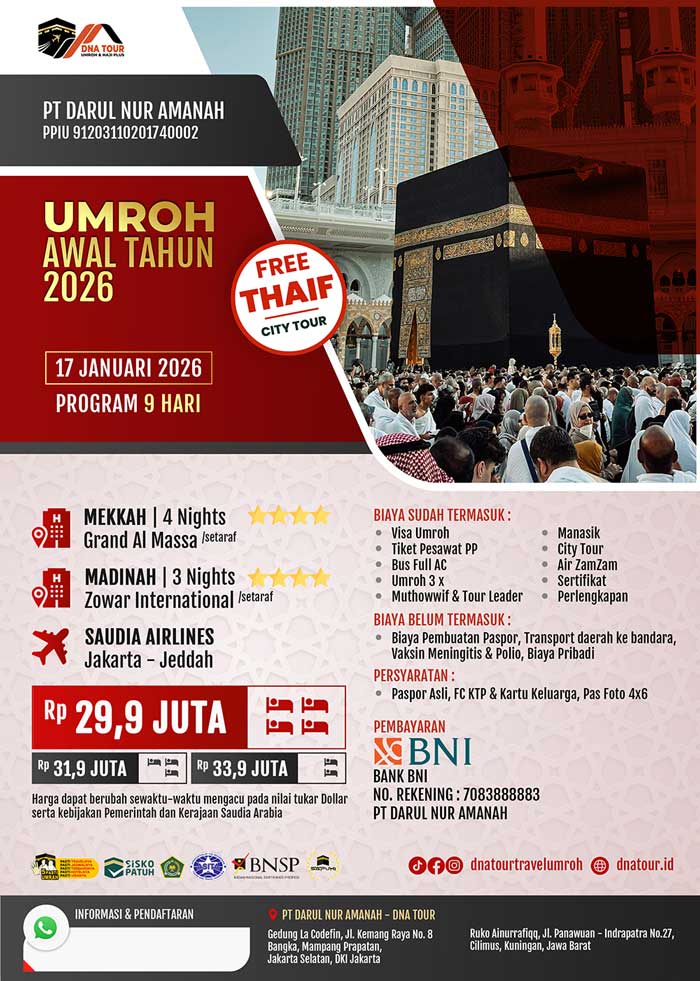 Paket Yamani - Umroh Plus Thaif Januari 2026